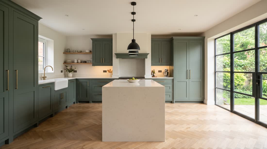 Ashcroft Kitchens homepage: a fitted shaker kitchen in warm daylight, with the firm's name over it.